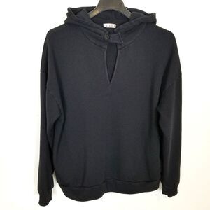 LACAUSA Anthropologie Women Hoodie Sweatshirt Sz S Black Cotton Button Neck Boho